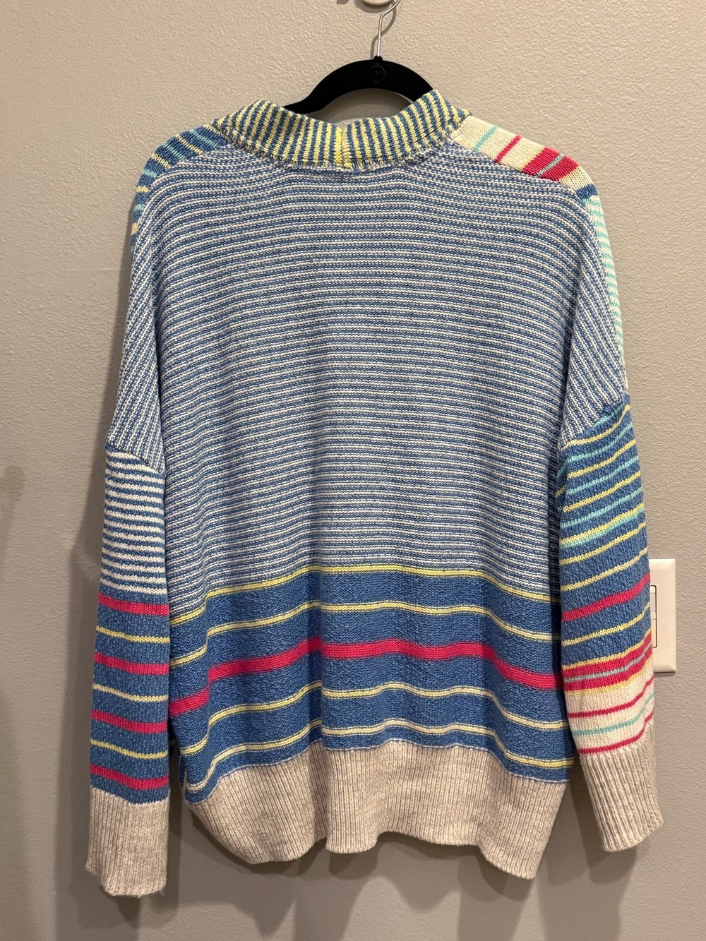 Maeve Multicolor Striped V-Neck Button Cardigan - Blue, Aqua, Pink, Cream - Picture 2 of 3